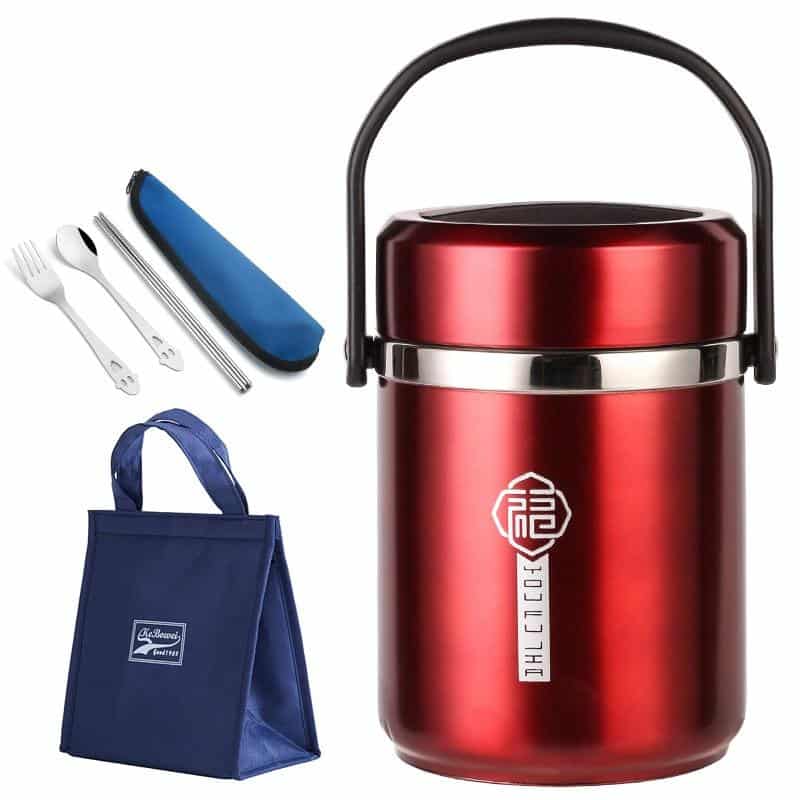 Boîte à déjeuner en Inox thermique (Couleur: Rouge, Capacité: 1.8L)