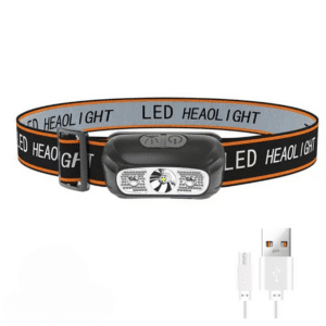 Lampe Frontale LED Légère avec Bandeau Élastique Réglable sur fond blanc