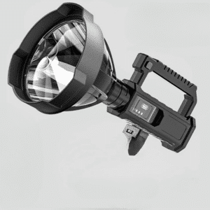 Lampe de Poche Puissante LED et Étanche de Style Projecteur avec Poignée sur fond gris