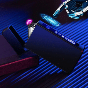 Briquet Arc Électrique Coupe-Vent à LED sur fond bleu lumineux