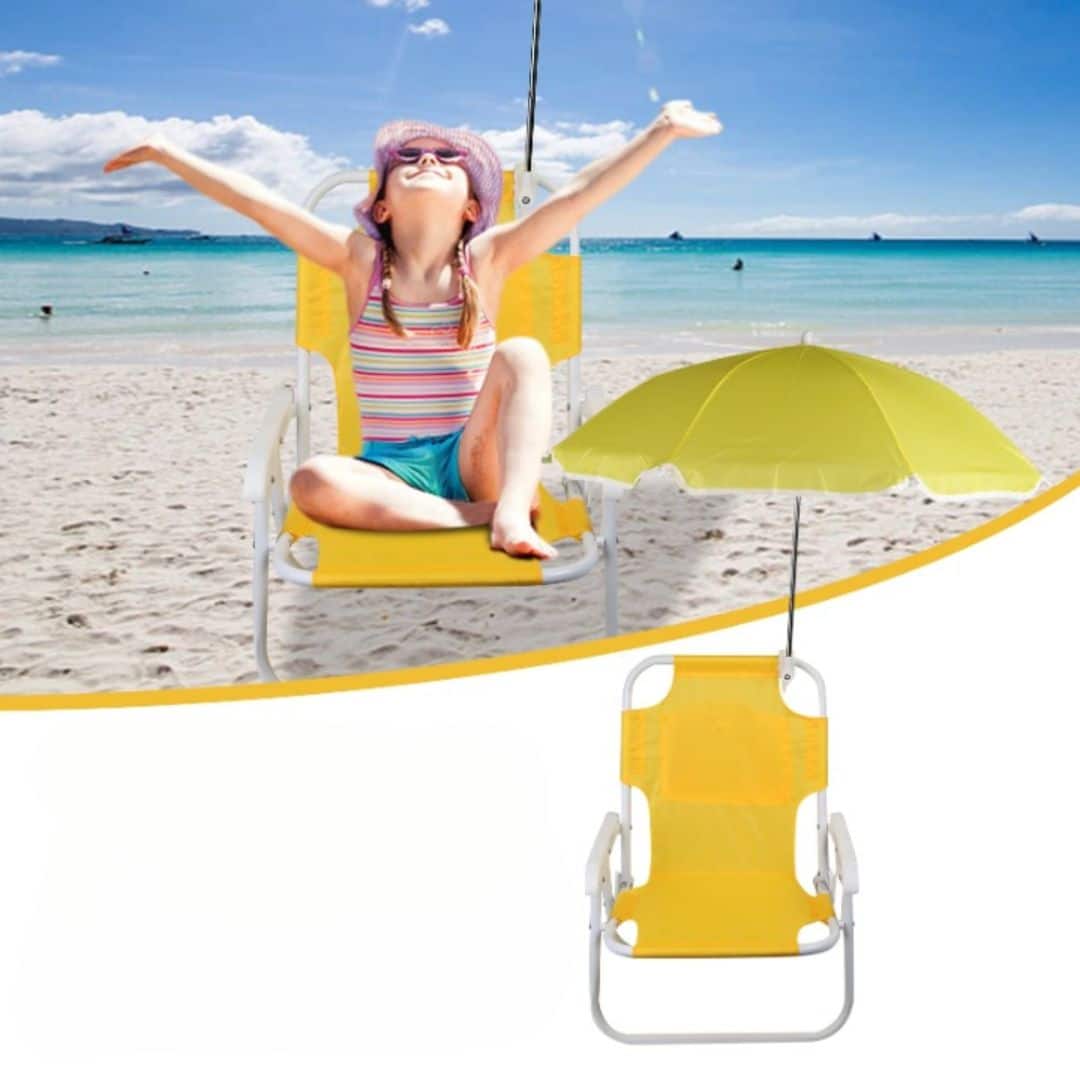 Chaise de Plage Jaune avec Parasol