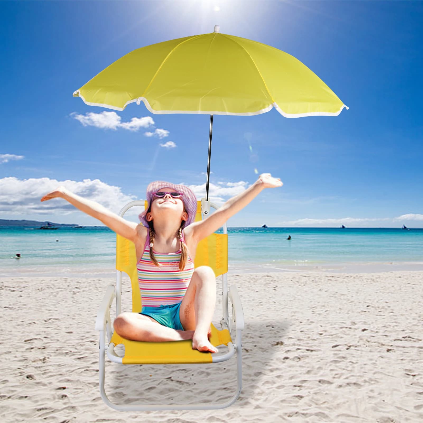 Chaise de Plage Jaune avec Parasol